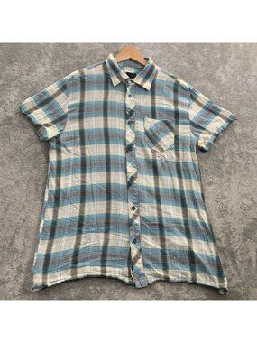 Diesel Shirt Mens XL Blue Plaid Short Sleeve Button Up Pocket Cotton Preppy